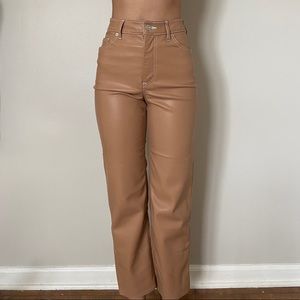 Express Super High Waisted Faux Leather Straight Leg Pant in Pecan